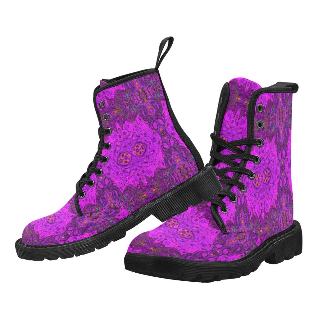 Boots for Women, Abstract Magenta and Black Groovy Pattern - Black