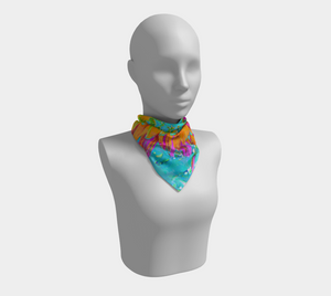 Square Scarves for Women, Tropical Orange and Hot Pink Decorative Dahlia