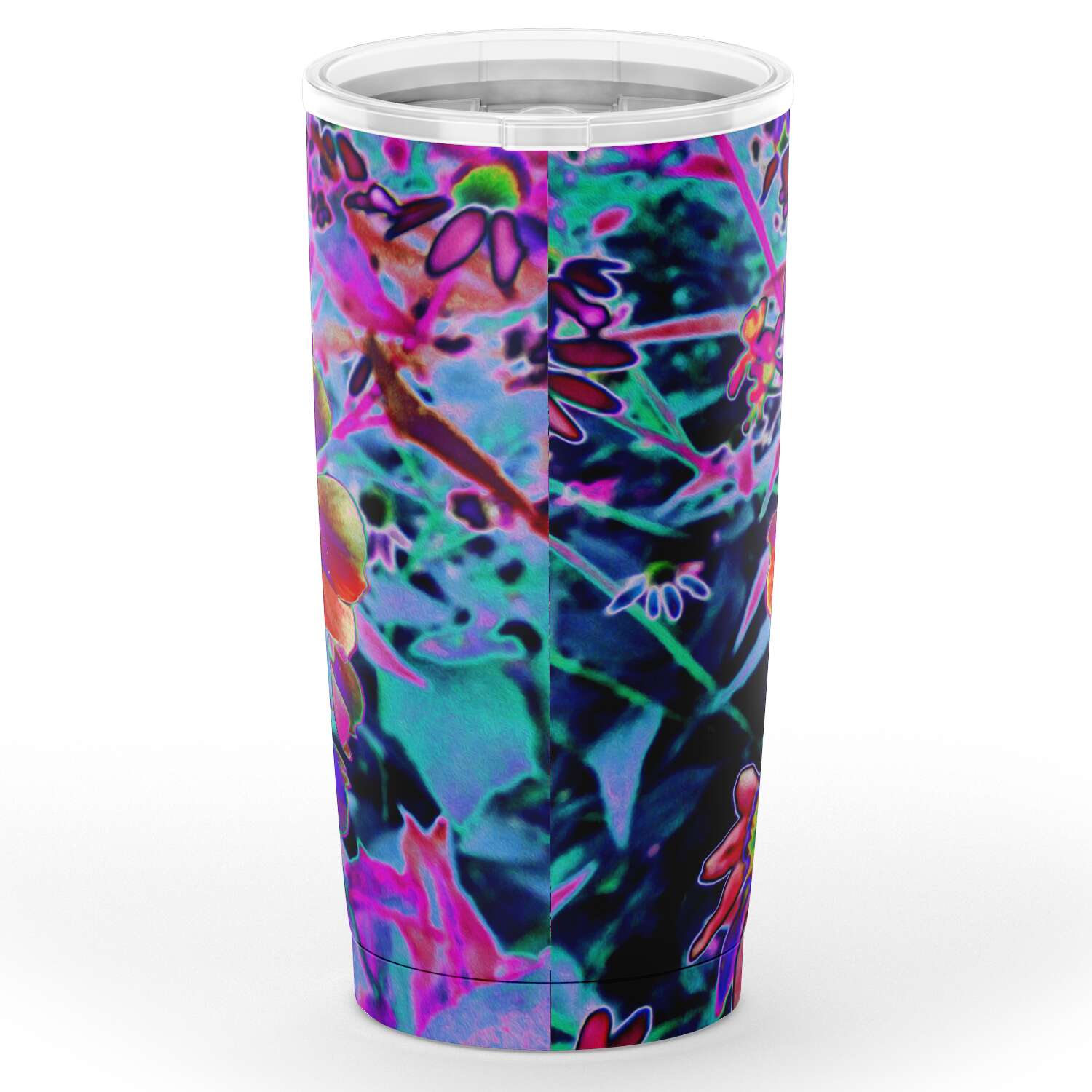 Travel Tumblers, Dramatic Psychedelic Colorful Red and Purple Flowers