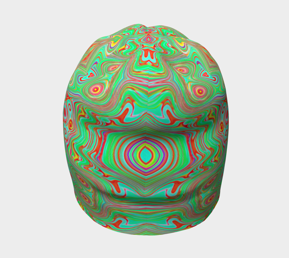 Beanie Hats, Trippy Retro Orange and Lime Green Abstract Pattern