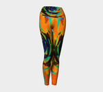 Artsy Yoga Leggings, Aquamarine and Orange Succulent Sedum Rosette