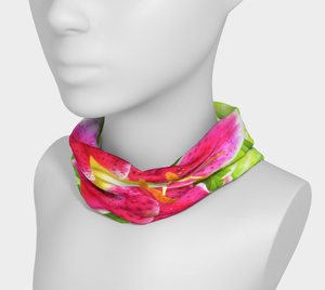 Wide Fabric Headband, Pretty Deep Pink Stargazer Lily on Lime Green, Face Covering