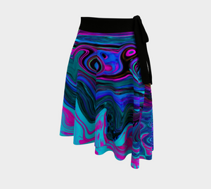 Artsy Wrap Skirt, Groovy Abstract Retro Blue and Purple Swirl