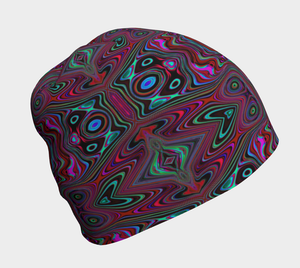 Beanie Hats, Trippy Seafoam Green and Magenta Abstract Pattern