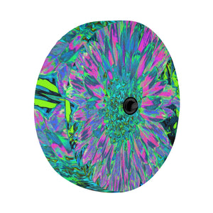 Spare Tire Cover with Backup Camera Hole - Psychedelic Magenta, Aqua and Lime Green Dahlia - Small