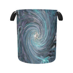 Fabric Laundry Basket with Handles, Cool Abstract Retro Black and Teal Cosmic Swirl