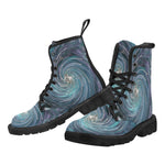 Boots for Women, Cool Abstract Retro Black and Teal Cosmic Swirl - Black