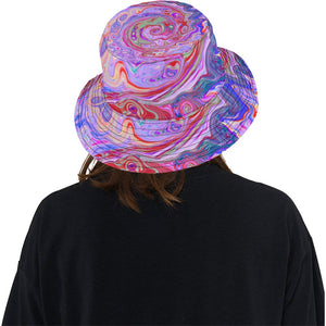 Bucket Hats, Groovy Abstract Retro Red, Purple and Pink Swirl