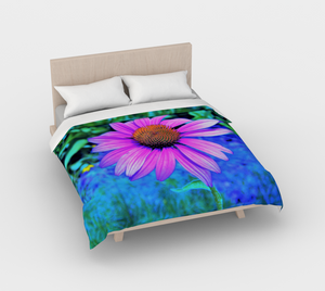 Duvet Covers, Pink and Purple Coneflower on Blue Garden