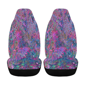 Car Seat Covers, Abstract Psychedelic Rainbow Colors Foliage Garden
