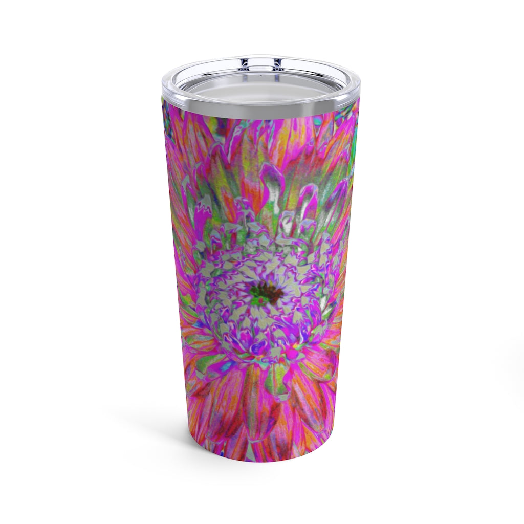 Travel Tumblers, Colorful Rainbow Abstract Decorative Dahlia Flower