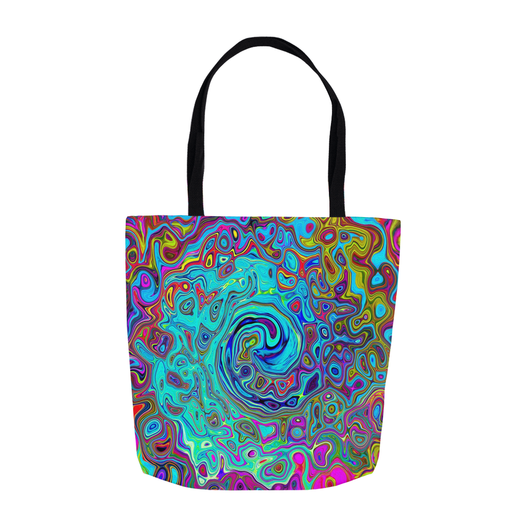 Tote Bags, Trippy Sky Blue Abstract Retro Liquid Swirl