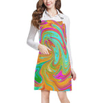 Apron with Pockets, Blue, Orange and Hot Pink Groovy Abstract Retro Art