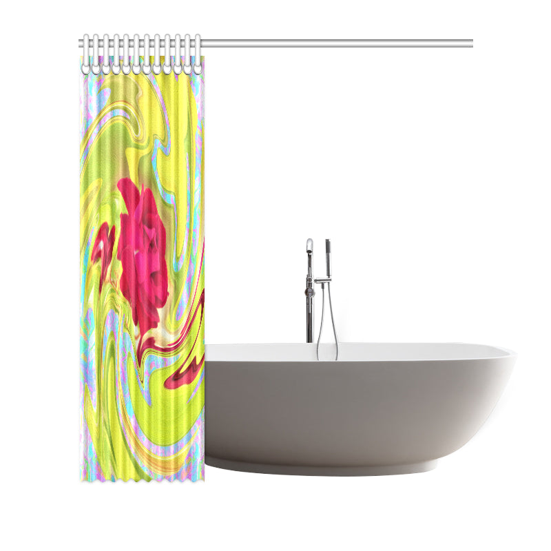 Shower Curtain, Painted Red Rose on Yellow and Blue Abstract