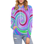 Hoodies for Women, Groovy Abstract Red Swirl on Purple and Pink