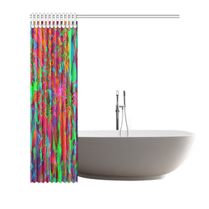 Shower Curtains, Psychedelic Groovy Red and Green Wildflowers