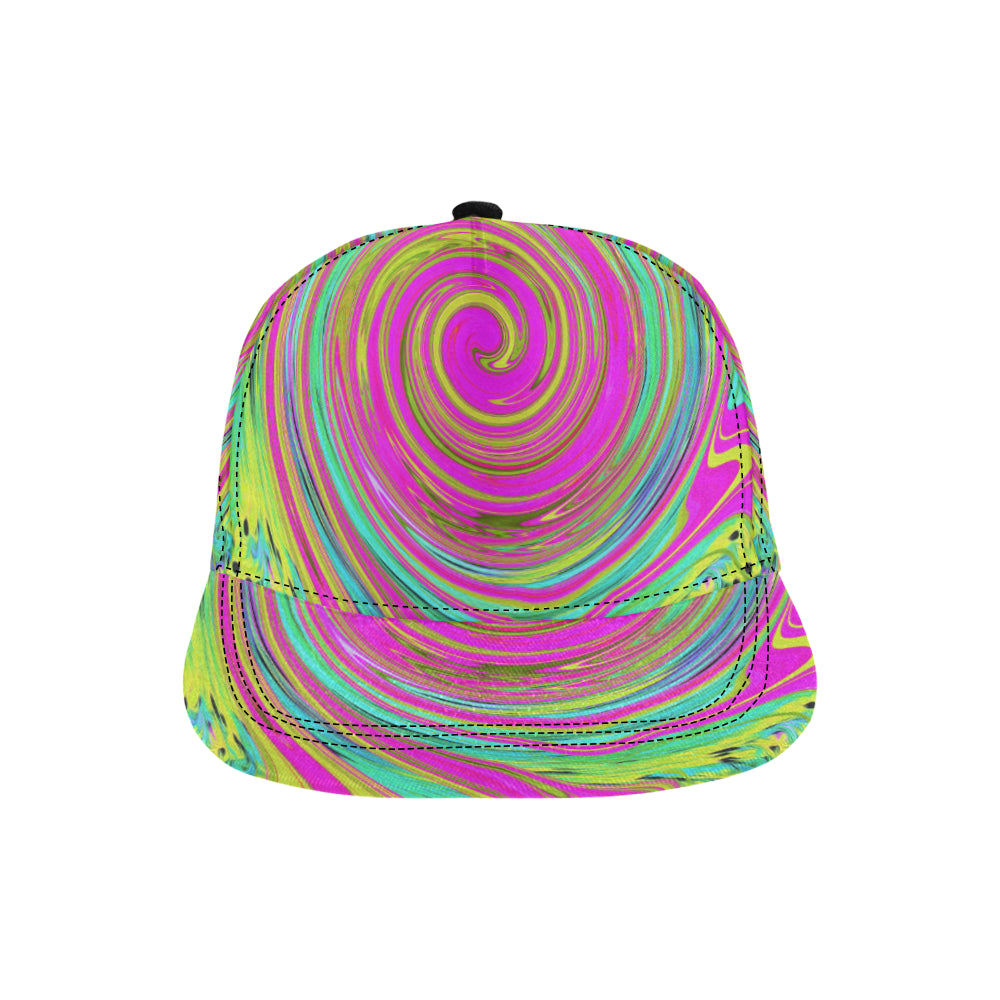 Snapback Hats, Groovy Abstract Pink and Turquoise Swirl with Flowers