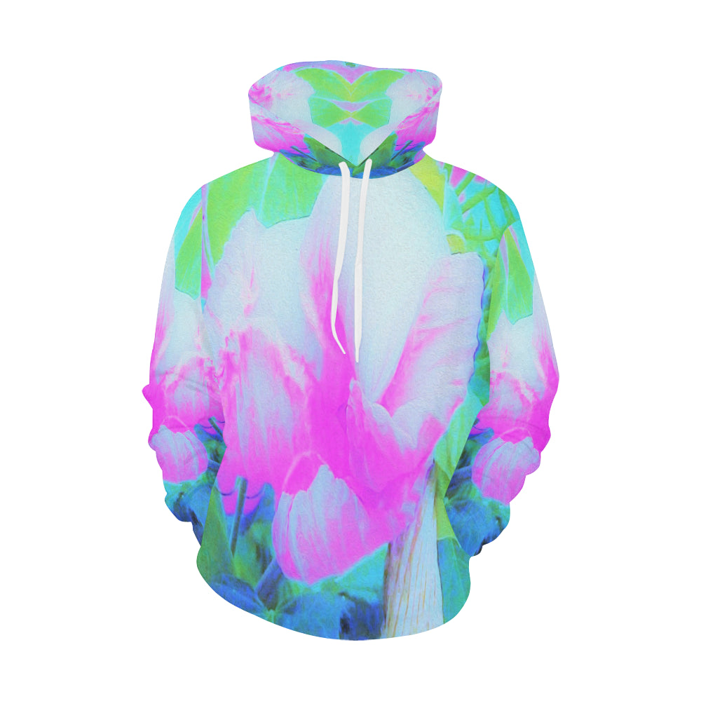 Hoodies for Women, Unique Pink Hibiscus Bloom on Turquoise