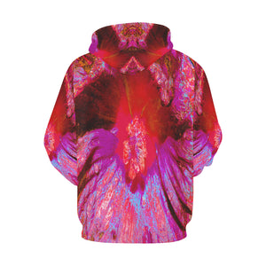 Hoodies for Men, Psychedelic Trippy Retro Red Hibiscus Flower
