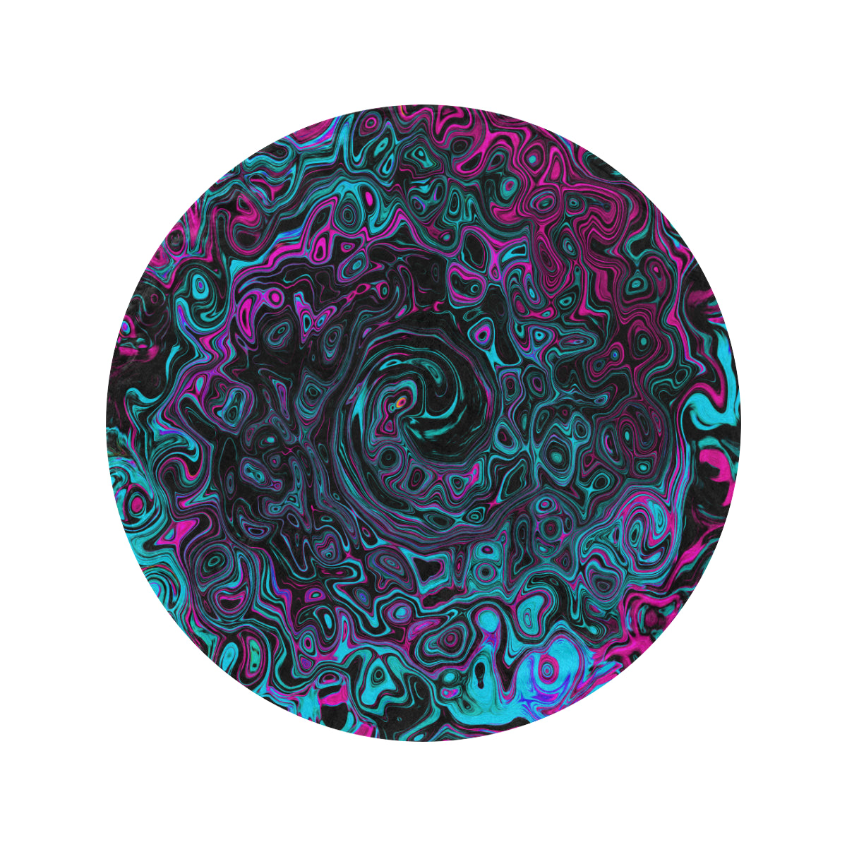 Round Throw Blankets, Retro Aqua Magenta and Black Abstract Swirl