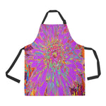 Apron with Pockets, Retro Psychedelic Purple and Orange Dahlia Flower