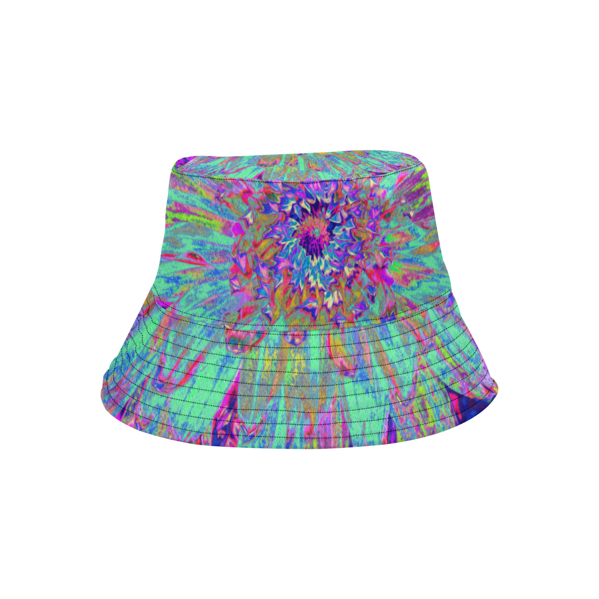 Bucket Hats, Aquamarine Rainbow Color Abstract Dahlia Flower