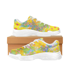 Running Shoes for Women, Pretty Yellow and Red Flowers with Turquoise