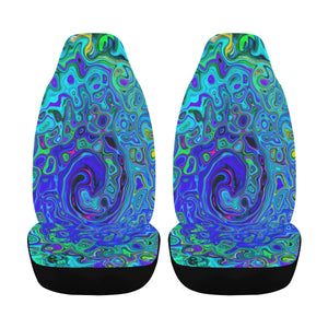 Car Seat Covers, Trippy Violet Blue Abstract Retro Liquid Swirl