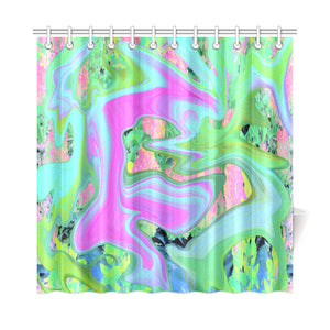 Shower Curtain, Retro Pink and Light Blue Liquid Art on Hydrangea