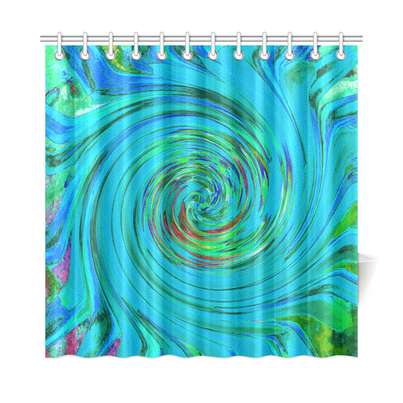 Shower Curtains, Dramatic Blue and Chartreuse Abstract Retro Twirl