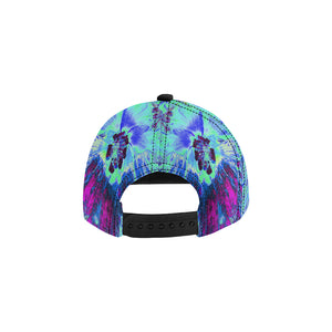 Snapback Hats, Psychedelic Retro Green and Blue Hibiscus Flower