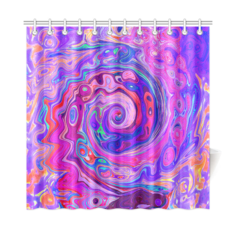 Shower Curtains, Retro Purple and Orange Abstract Groovy Swirl
