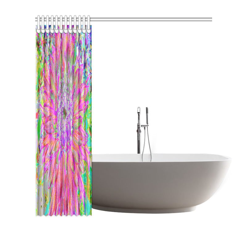 Shower Curtain, Colorful Rainbow Decorative Dahlia Explosion