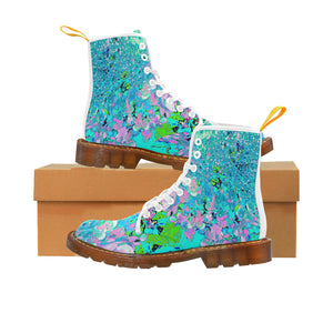 Colorful Boots for Women, Elegant Pink and Blue Limelight Hydrangea - White