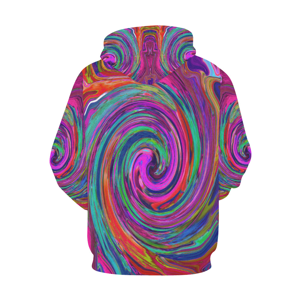 Hoodies for Women, Groovy Abstract Retro Magenta Dark Rainbow Swirl