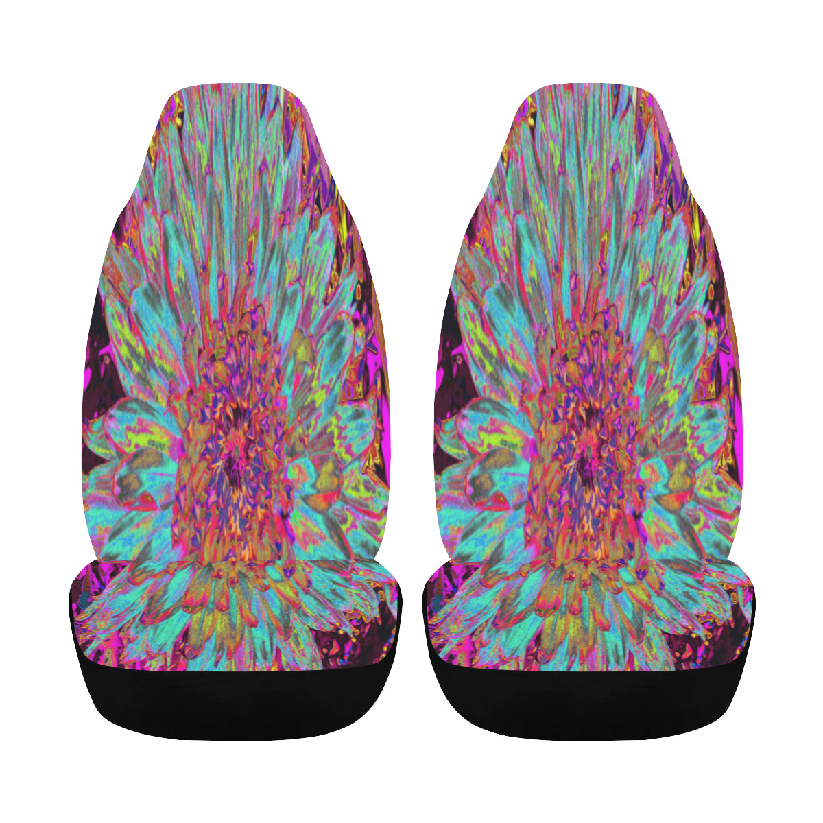 Car Seat Covers, Psychedelic Teal Blue Abstract Decorative Dahlia