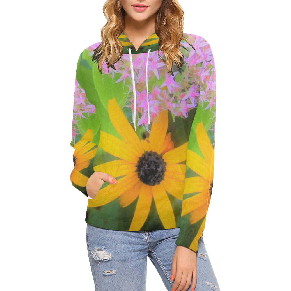 Hoodies for Women, Succulent Hot Pink Sedum and Yellow Rudbeckia