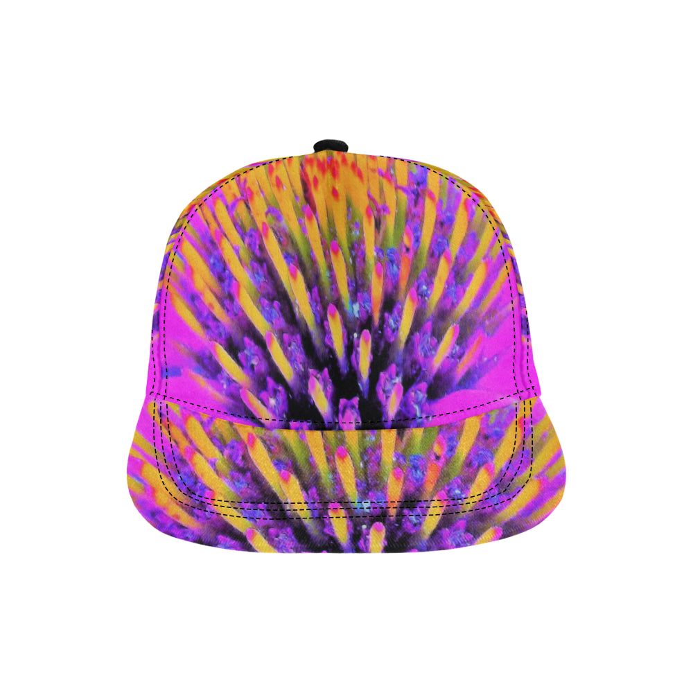 Snapback Hats, Abstract Macro Hot Pink and Yellow Coneflower