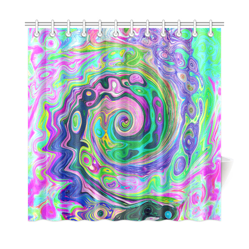 Shower Curtains, Groovy Abstract Aqua and Navy Lava Swirl