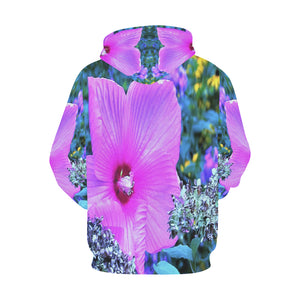 Hoodies for Women, Pink Hibiscus with Blue Hydrangea Foliage