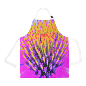 Apron with Pockets, Abstract Macro Hot Pink and Yellow Coneflower