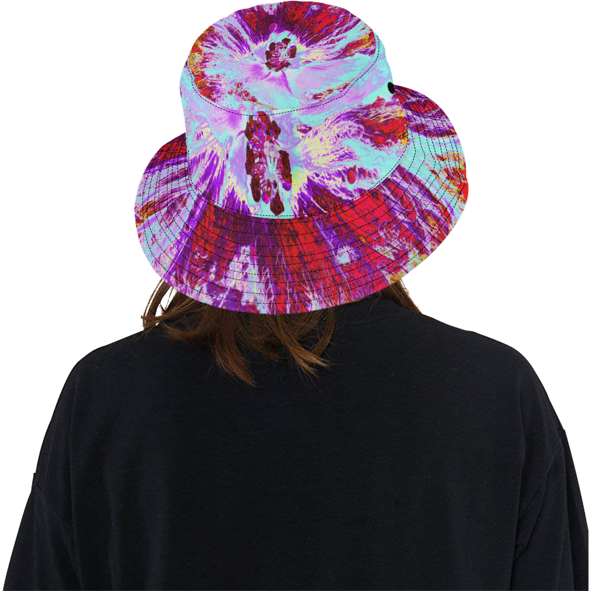 Bucket Hats, Abstract Tropical Aqua and Purple Hibiscus Flower