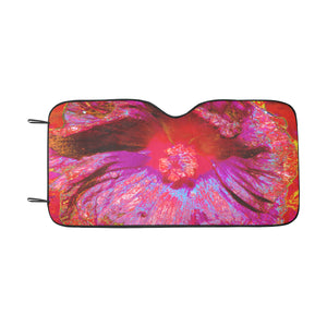 Auto Sun Shade, Psychedelic Trippy Retro Red Hibiscus Flower