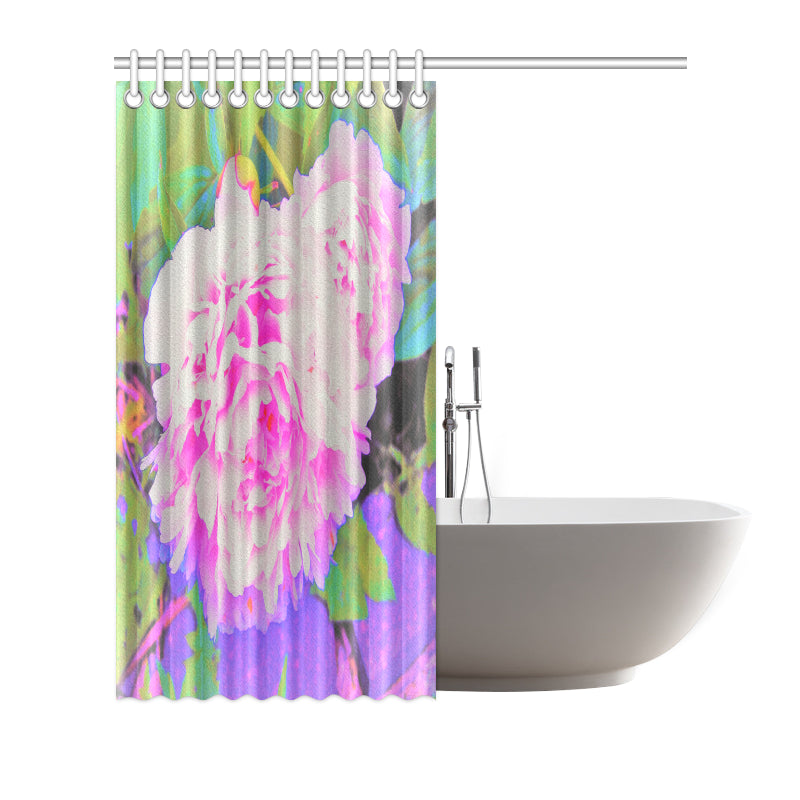 Shower Curtain, Electric Pink Peonies in the Colorful Garden