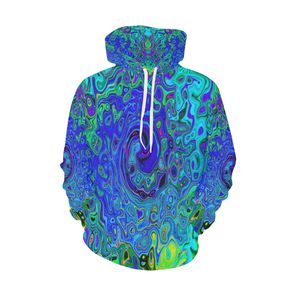 Hoodies for Women, Trippy Violet Blue Abstract Retro Liquid Swirl