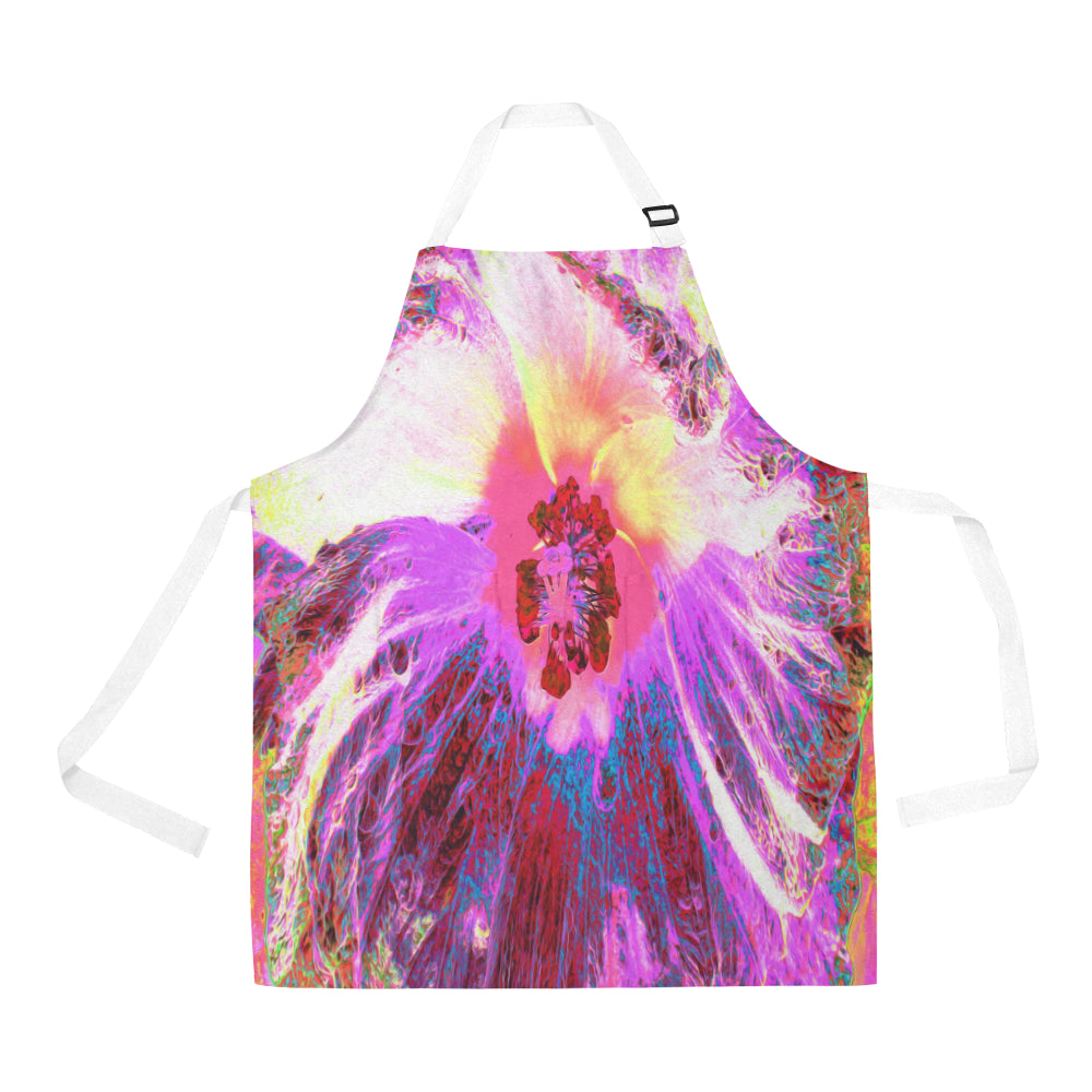 Apron with Pockets, Psychedelic Trippy Rainbow Colors Hibiscus Flower