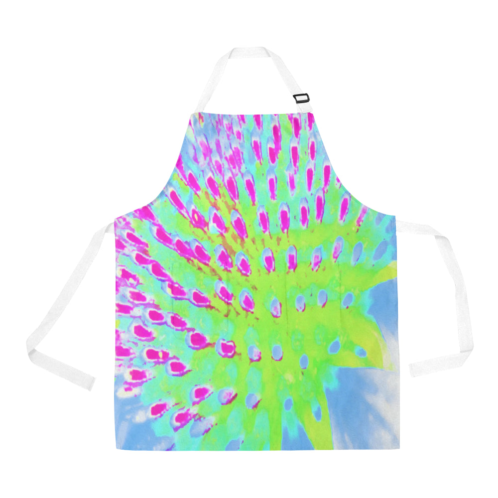 Apron with Pockets, Lime Green and Purple Abstract Cone Flower