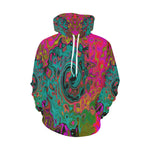 Hoodies for Women, Trippy Turquoise Abstract Retro Liquid Swirl