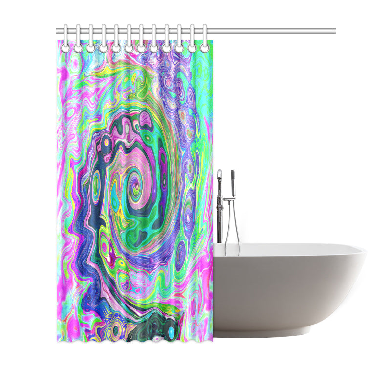 Shower Curtains, Groovy Abstract Aqua and Navy Lava Swirl