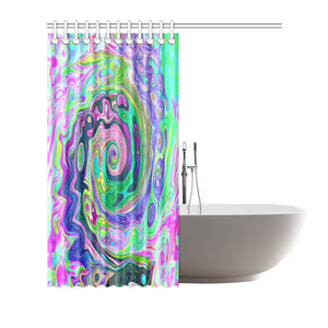 Shower Curtains, Groovy Abstract Aqua and Navy Lava Swirl